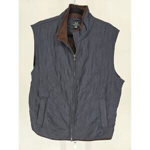 Magaschoni Mens Sz XL Zip Up Quilted Vest Navy Blue w/ Brown Fleece